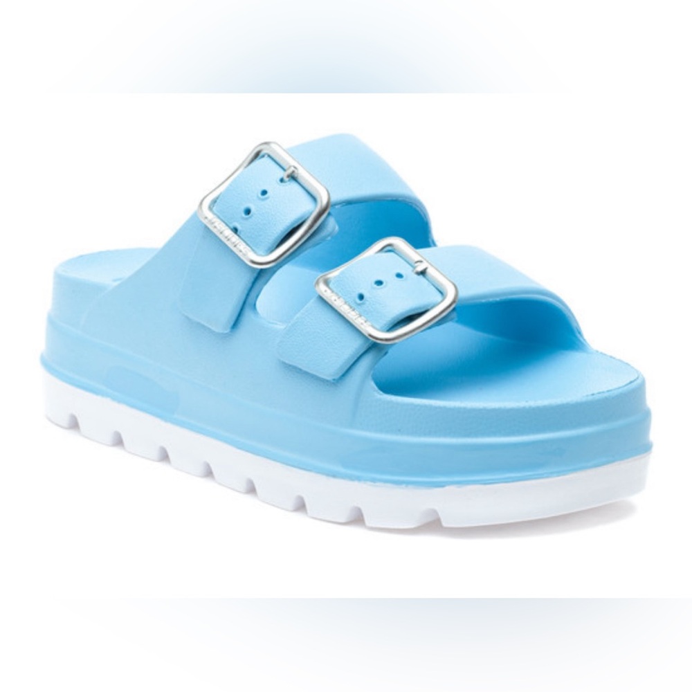 J/Slides SIMPLY B Sky Blue EVA Platform Light Blue - Silver Buckles   Size 8 NIB